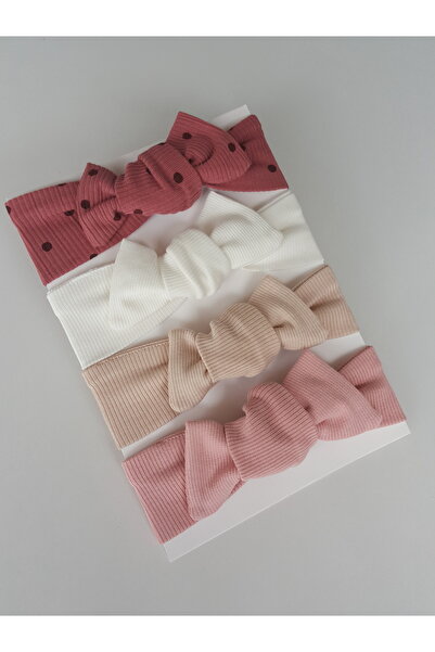 swan butik مجموعة إبزيم باندانا للأطفال البنات والرضع مكونة من 4 قطع باللون الوردي الفاتح والأبيض الفاتح والبيج