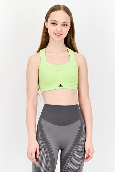 adidas Women Brand Logo Padded Sports Bra, Lime Green