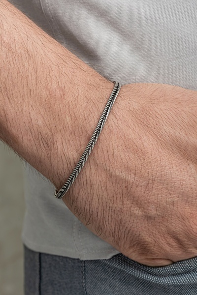 ALYANSEVİM Ezme Tilki Kuyruğu Modeli 925 Ayar Gümüş Erkek Bileklik Künye