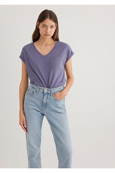 Mavi Lila Basic-T-Shirt mit V-Ausschnitt, lockere Passform 1600961 -70608