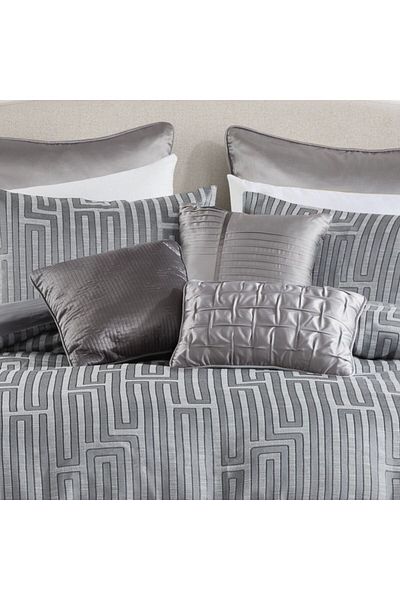 Orange Bed & Bath رويس | طقم لحاف مزدوج ١١ قطعة - رمادي