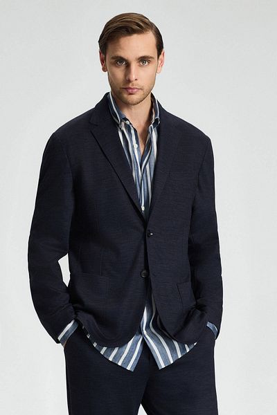 Hemington Lyocell Fabric Navy Blue Blazer Jacket