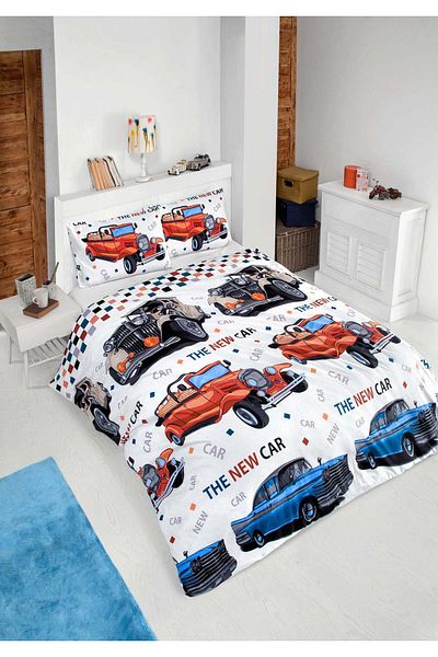 DemoHome Single Cotton Bed Linen Set Ranforce Enigma White - Fitted Sheet, Bed, Pillowcase