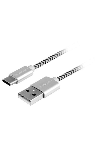 Gogen Cablu de incarcare si transfer de date USB / USB-C, 1 m, impletitura textila, argintiu
