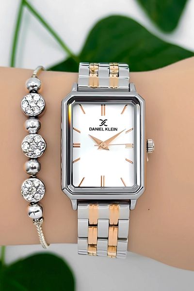 Daniel Klein Steel Cord Women Wrist Watch 3 Atm Water Resistant Silver-Rose Zmdk1185