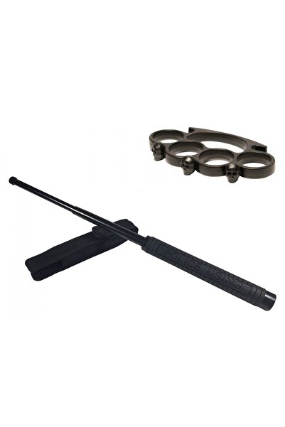 Depox Sada policejních teleskopických obušků, 49 cm a černá krabička s lebkou