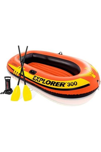 Intex Explorer 300 Inflatable Boat Set with Oars and Pump for 3 Persons, Size 211x117x41 cm, Vinyl, Multic