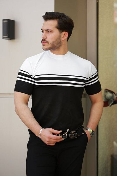 COTTONLAB Ανδρικό ριγέ κοντομάνικο μπλουζάκι