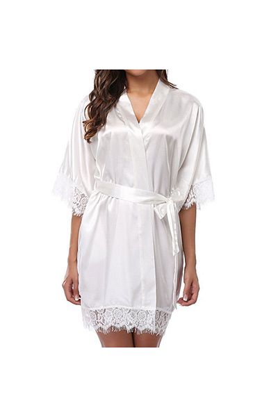Muchmy Girls Nightwear Floral Lace Decor Women Sleepwear Satin Robe Lace Mini Dress