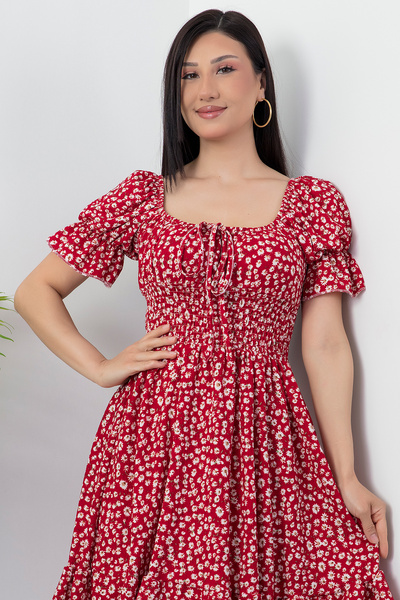 PULLIMM Rochie Gipeli cu decolteu pătrat cu model floral SHZ20261