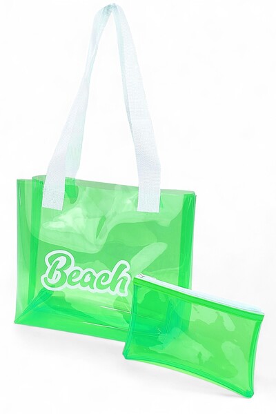 umbellatum Green Women's Beach Bag - Transparent Printed, 40 Micron Thick PVC, Shoulder Bag Wallet Gift