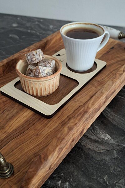 ERDİZDEN Erdizden 6 Piece Laser Cut Wooden Cup and Coaster - Black