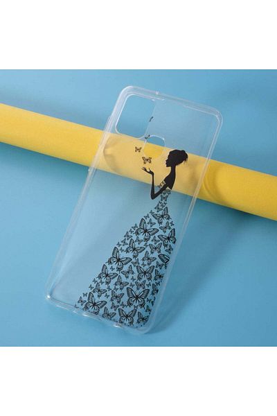 REDz Accessories Carcasă compatibilă cu Samsung A21s model Butterfly Dress, silicon, rezistentă la șocuri, transparentă/neagră