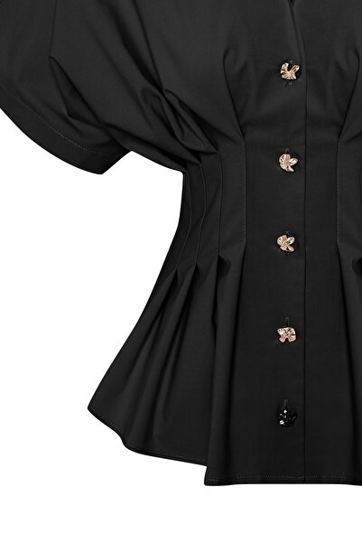 Exquise Πουκάμισο με πλισέ ποπλίνα με χαμηλό μανίκι