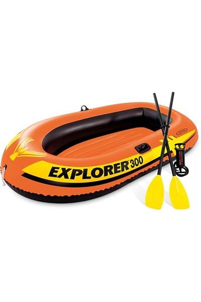 Intex Explorer 300 Inflatable Boat Set with Oars and Pump for 3 Persons, Size 211x117x41 cm, Vinyl, Multic