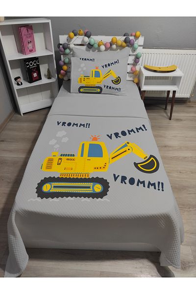 yok yok evim eve dair her şey 4 Piece Scoop Workmen Single Pique Bedspread Set with Patterned Elastic Sheets