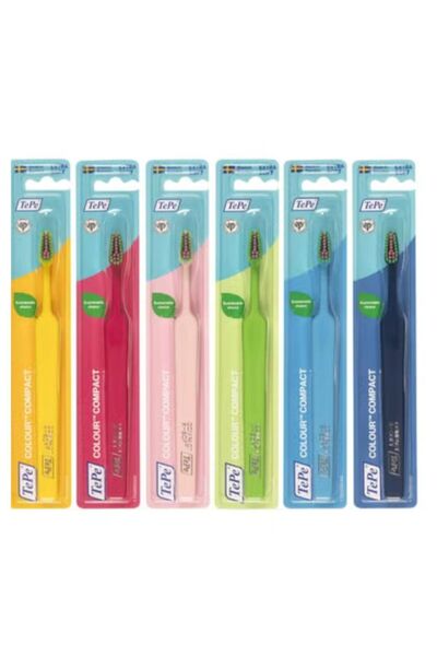 TePe Color Compact Toothbrush in Blue with Green and Fuchsia Fibers, Ultra Soft
