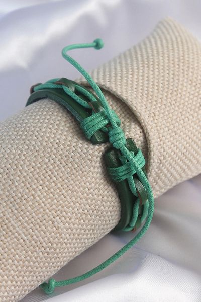 modalem Green Color Leather String Men's Bracelet