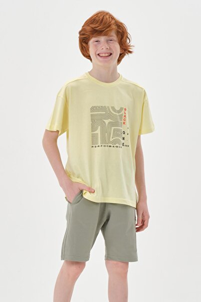 Black One Εκτύπωση Λεπτομερές σορτς με διπλή τσέπη Καλοκαιρινό ποδήλατο για αγόρι με λαιμόκοψη