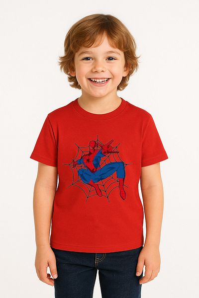 Trend Bebe Butik Spiderman Printed Boys' T-Shirt Cotton, Breathable Fabric, Colorful Summer Short Sleeves