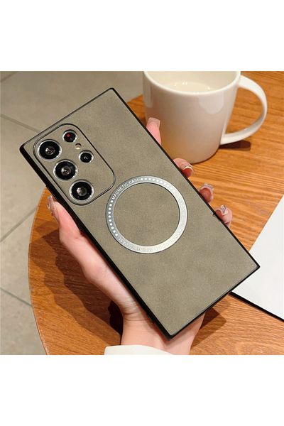 REDz Accessories Husă Magsafe, aspect Alcantara, compatibilă cu Samsung S23 Ultra, magnetică, textilă, gri