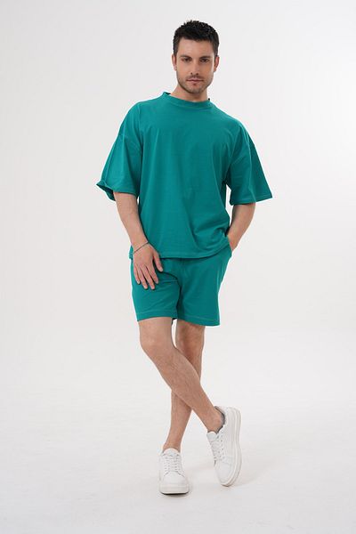 ACTIVE MODA - Men's Cotton Tshirt - Shorts 2 Pieces Suit with Laces Large Size