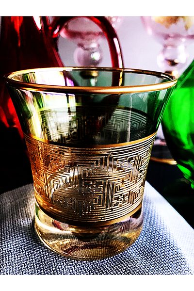 DECOSTYLE Pantoğraf Gold with Decor 420014   Pasabahce Azur Water Glass 240Cc 6 Pcs