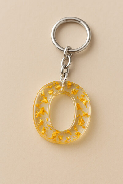 ZF Organizasyon سلسلة مفاتيح على شكل حرف "O" من مادة الإيبوكسي الذهبية - سلسل...