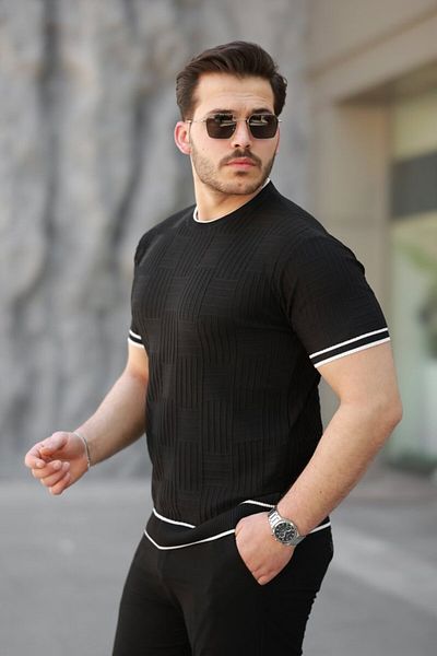 Modayakamoz Tricou cu mânecă scurtă cu nervuri jacquard pentru bărbați