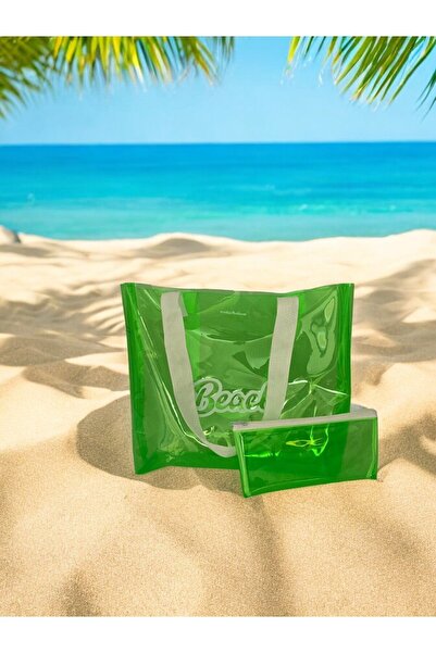 umbellatum Green Women's Beach Bag - Transparent Printed, 40 Micron Thick PVC, Shoulder Bag Wallet Gift