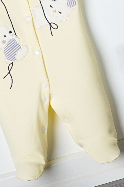 Miniel 3-6-9 Months Unisex Baby Rabbit Embroidered Organic Cotton Jumpsuit with Booties