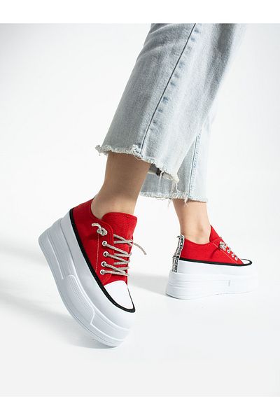 ALEMDAR AYAKKABI Liftup Red Denim Women's Sneakers