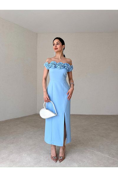 Mooi Butik Rochie midi Ziley - Baby Blue (8117)