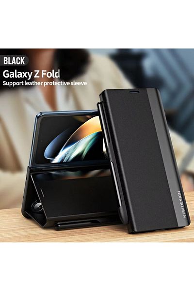 REDz Accessories Husă cu clapă, compatibilă cu Samsung Galaxy Z Fold 4, stilou S Pen inclus, protecție completă, neagră