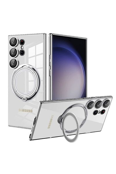 REDz Accessories Husă Ring Deluxe Magsafe, suport pentru inel, compatibilă cu Samsung S23 Ultra, silicon transparent, argintie