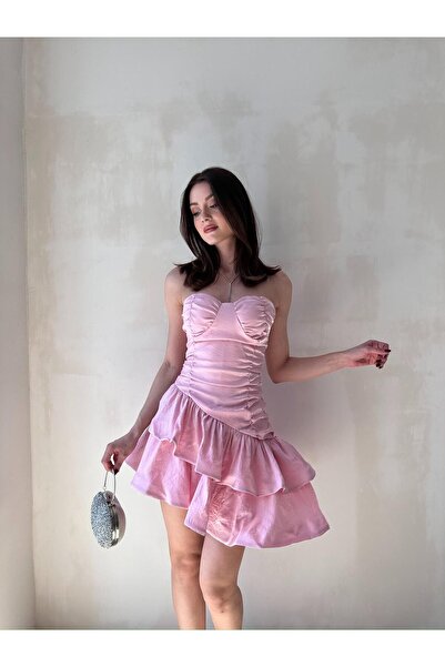 Mooi Butik Μίνι φόρεμα BİLLY 2302 μοντέλο ροζ