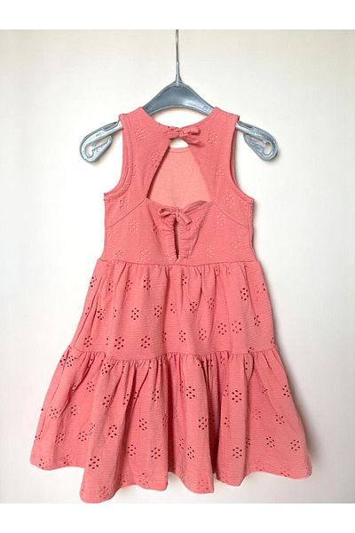 patriko tekstil Girl's Mesh Fabric Lined Pink Back Low Cut Knee Length Dress