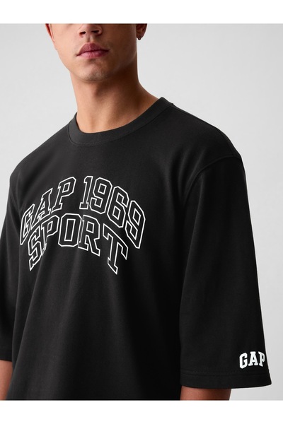 GAP Erkek Siyah Logo Oversized Sweatshirt