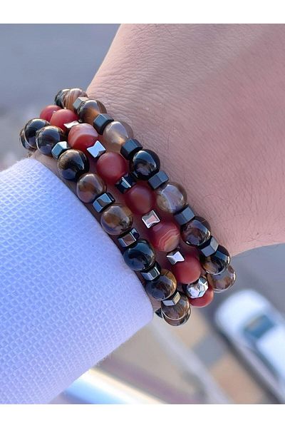 NURSAAT 3 Piece Special Design Unisex Natural Stone Bracelet Chakra, Turquoise, Jade, Agate and Citrine Stones 10