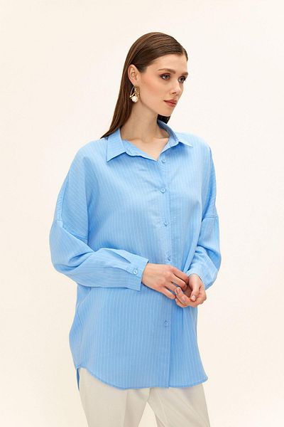 Olcay Cămașă modal casual din țesătură cu dungi ALBASTRU 9326
