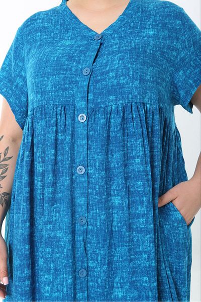 Şans Women's Plus Size Saks, Woven Viscose Oversize Button Long Dress with Side Slit Pockets 65N38734