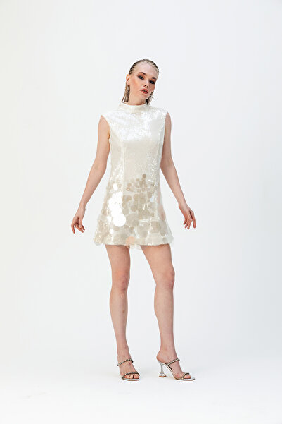 TUSSMADE Beyaz Payetli Elbise