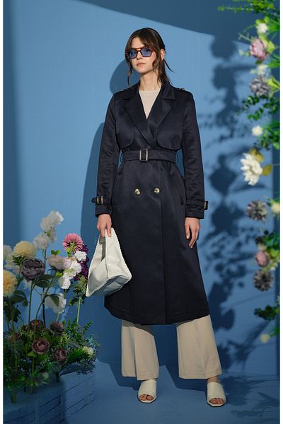 Fatma Atasoy Classic Navy Blue Trench Coat
