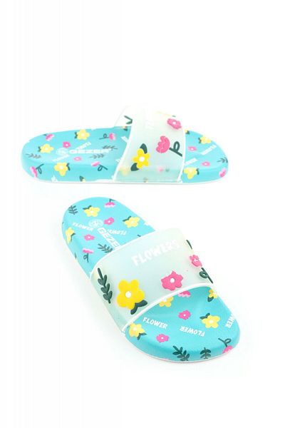 TECOS Women's Floral Print Beach Slippers, ®, Size 37, Blue, 24.5 Centimeters