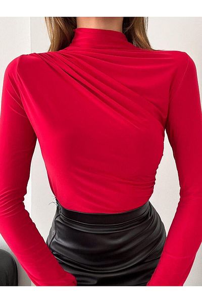 Elaxi Vanezia Fabric Turtleneck Draped Blouse