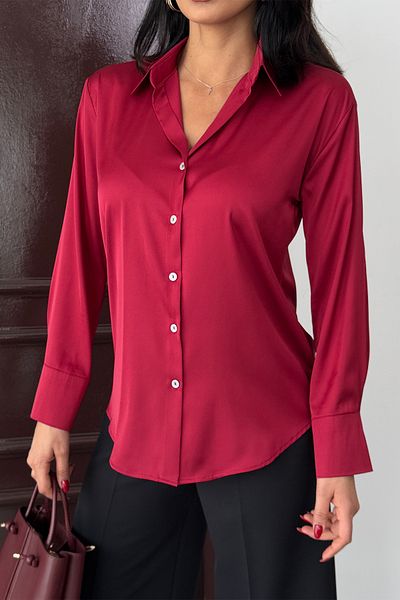 Ortaya Çık Burgundy Lightly Draped Satin Shirt