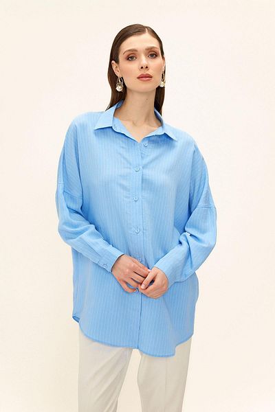 Olcay Cămașă modal casual din țesătură cu dungi ALBASTRU 9326