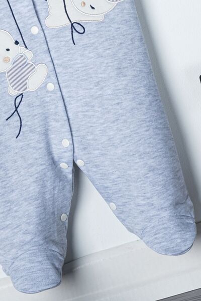 Miniel 3-6-9 Months Unisex Baby Rabbit Embroidered Organic Cotton Jumpsuit with Booties