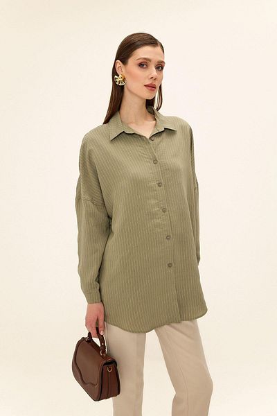 Olcay Lässiges Modalhemd aus gestreiftem Stoff KHAKI 9326