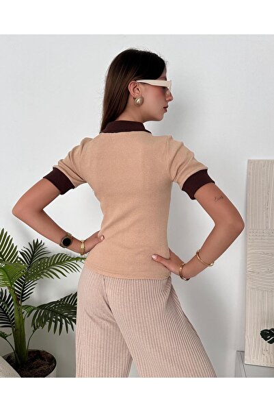 Chicup Női póló nyakú bordás kötött blúz